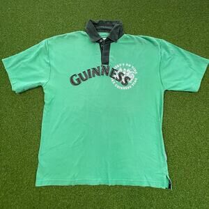Vintage Guinness Green Short Sleeve Rugby Polo Shirt Sz L